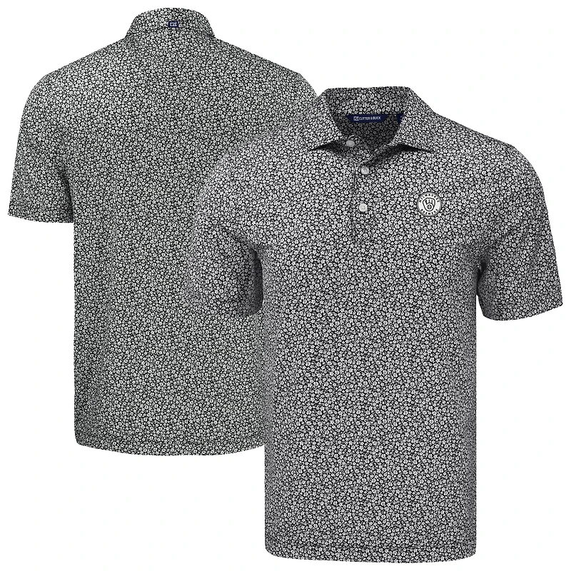 Men's Cutter & Buck Black Milwaukee Brewers Pike Eco Flora Print Recycled Polo