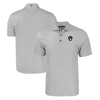 Men's Cutter & Buck Gray Milwaukee Brewers Big Tall Pike Eco Tonal Geo Print Stretch Recycled Polo