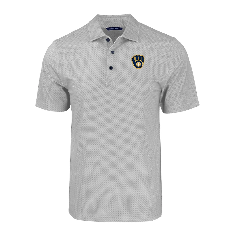 Men's Cutter & Buck Gray Milwaukee Brewers Big Tall Pike Eco Tonal Geo Print Stretch Recycled Polo