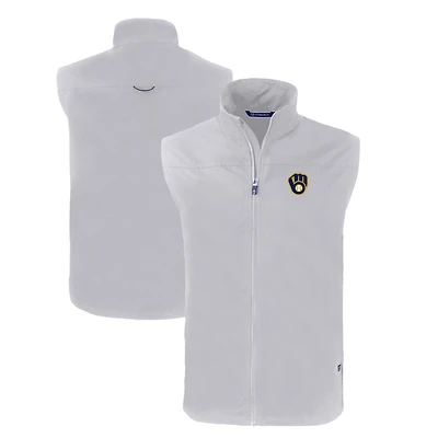 Men's Cutter & Buck Gray Milwaukee Brewers Charter Eco Recycled Full-Zip Vest