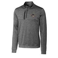 Men's Cutter & Buck  Gray Milwaukee Brewers Stealth Heathered Quarter-Zip Pullover Top