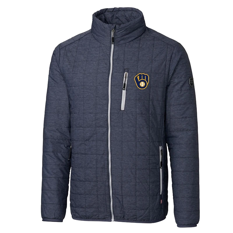 Doudoune Rainier entièrement zippée pour homme, couleur bleu marine chiné, coupe Cutter & Buck, Milwaukee Brewers, grande taille