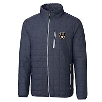 Doudoune Rainier entièrement zippée pour homme, couleur bleu marine chiné, coupe Cutter & Buck, Milwaukee Brewers, grande taille
