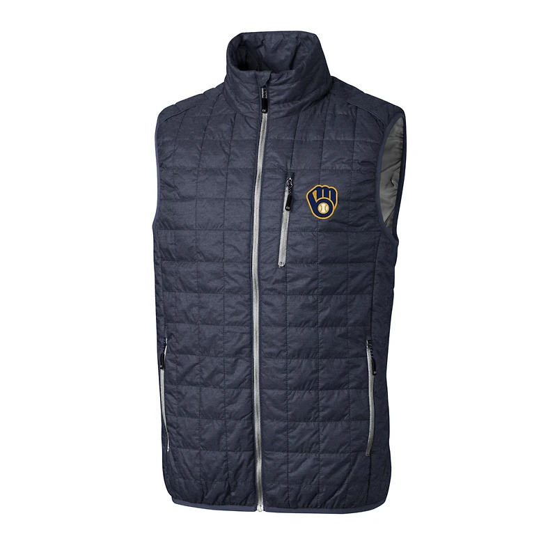 Gilet matelassé zippé Rainier pour homme, bleu marine chiné, des Milwaukee Brewers, de grande taille