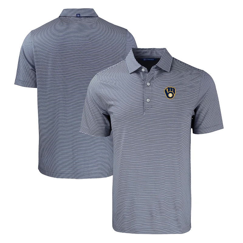 Men's Cutter & Buck Navy/White Milwaukee Brewers Forge Eco Double Stripe Stretch Recycled Polo