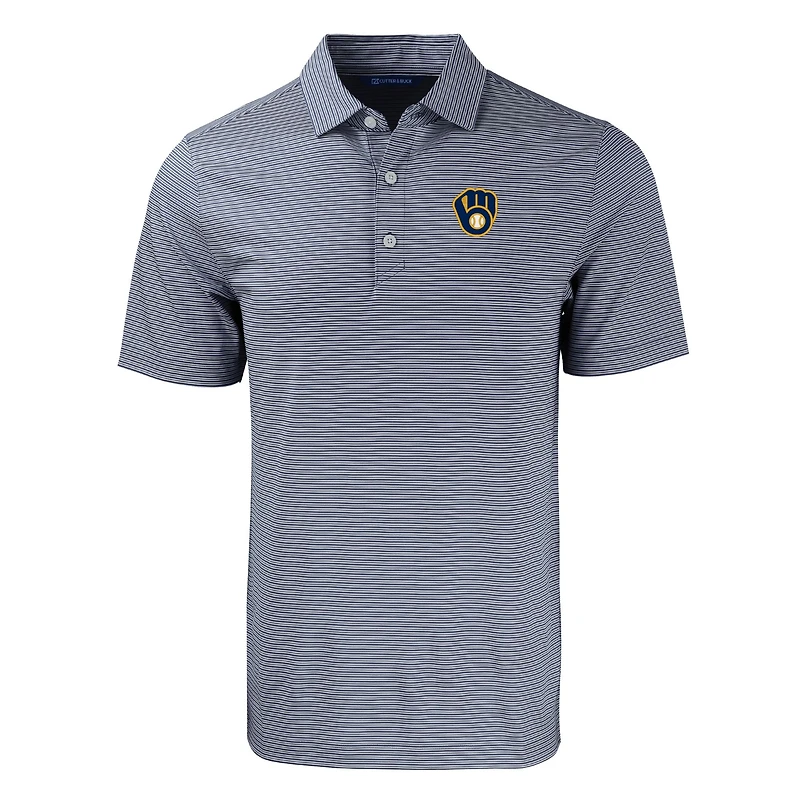 Men's Cutter & Buck Navy/White Milwaukee Brewers Forge Eco Double Stripe Stretch Recycled Polo