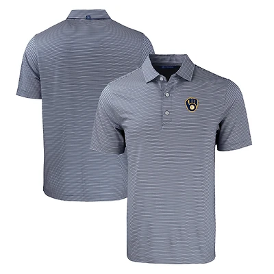 Men's Cutter & Buck Navy/White Milwaukee Brewers Forge Eco Double Stripe Stretch Recycled Polo