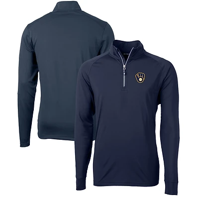 Men's Cutter & Buck  Navy Milwaukee Brewers Adapt Eco Knit Stretch Recycled Quarter-Zip Pullover Top