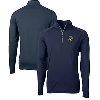 Men's Cutter & Buck  Navy Milwaukee Brewers Adapt Eco Knit Stretch Recycled Quarter-Zip Pullover Top