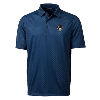 Men's Cutter & Buck Navy Milwaukee Brewers Big Tall Pike Double Dot Stretch Polo