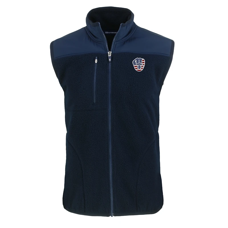 Men's Cutter & Buck  Navy Milwaukee Brewers Stars Stripes Big Tall Cascade Eco Sherpa Fleece Full-Zip Vest