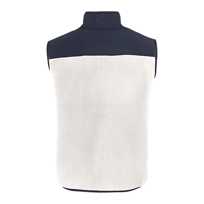 Men's Cutter & Buck White/Navy Milwaukee Brewers Cascade Eco Sherpa Fleece Full-Zip Vest
