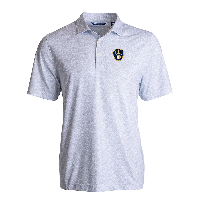 Men's Cutter & Buck White Milwaukee Brewers Pike Eco Pebble Print Stretch Recycled Polo