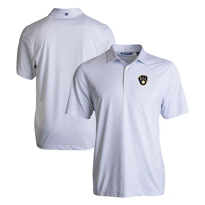 Men's Cutter & Buck White Milwaukee Brewers Pike Eco Pebble Print Stretch Recycled Polo