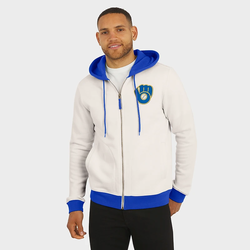 Sweat à capuche zippé en polaire crème pour homme Darius Rucker Collection by Fanatics des Milwaukee Brewers