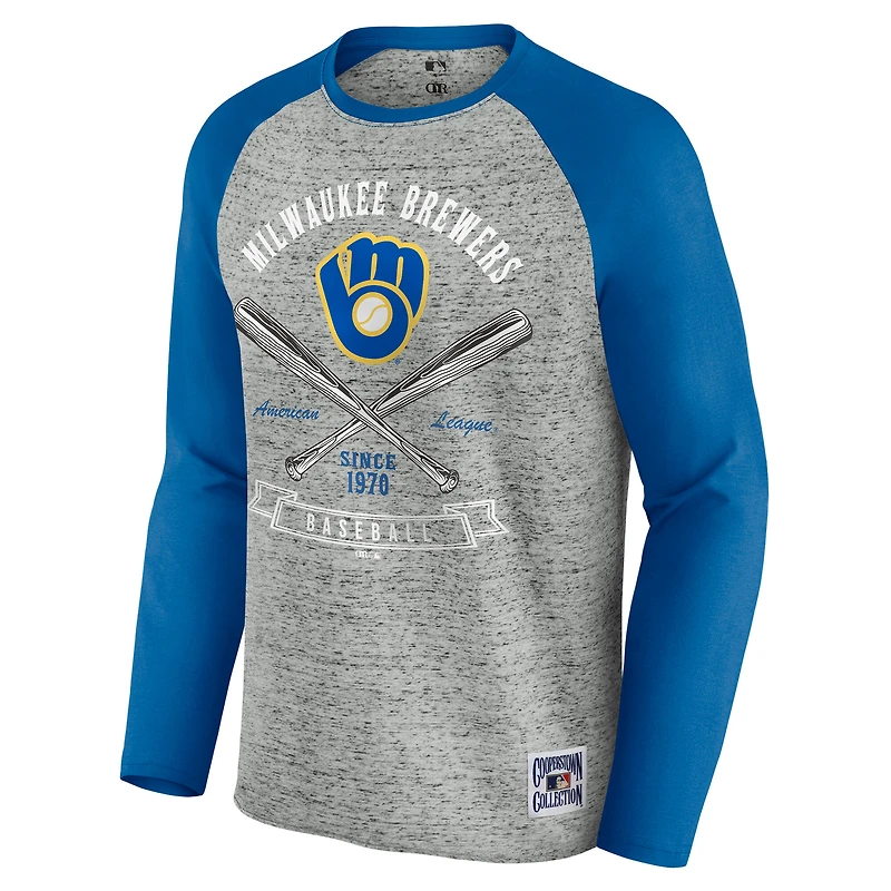 T-shirt de baseball à manches longues raglan brut pour homme la collection Darius Rucker par Fanatics, gris chin