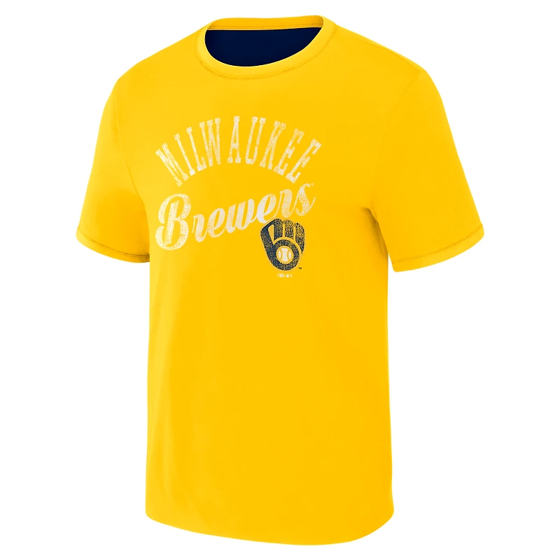 Collection Darius Rucker pour homme par Fanatics T-shirt réversible à sonnerie bidirectionnelle Milwaukee Brewers bleu marine/doré