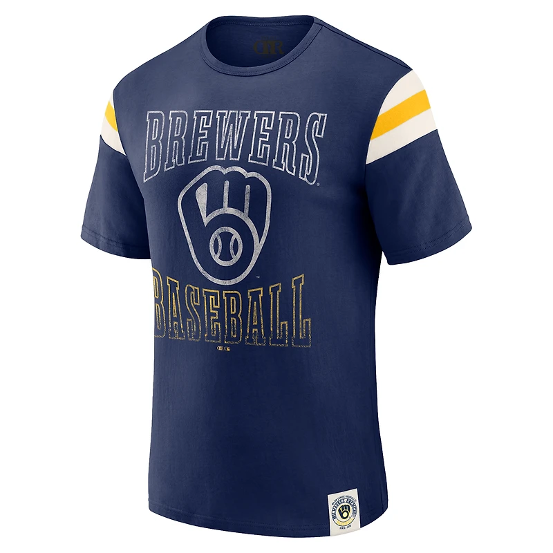T-shirt à rayures bleu marine pour homme Darius Rucker Collection by Fanatics, motif Milwaukee Brewers, manches vieillies