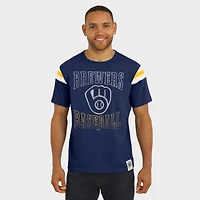T-shirt à rayures bleu marine pour homme Darius Rucker Collection by Fanatics, motif Milwaukee Brewers, manches vieillies