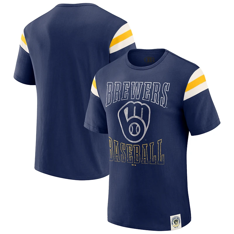T-shirt à rayures bleu marine pour homme Darius Rucker Collection by Fanatics, motif Milwaukee Brewers, manches vieillies