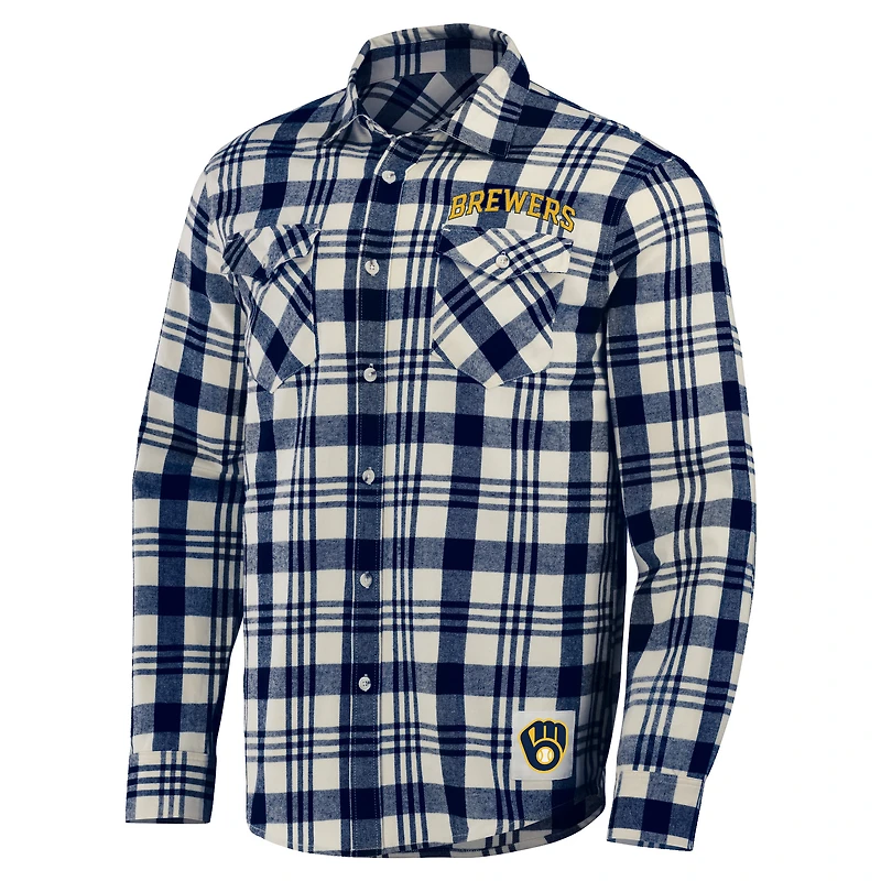 Chemise boutonnée en flanelle à carreaux des Milwaukee Brewers de la collection Darius Rucker par Fanatics pour hommes, bleu marine