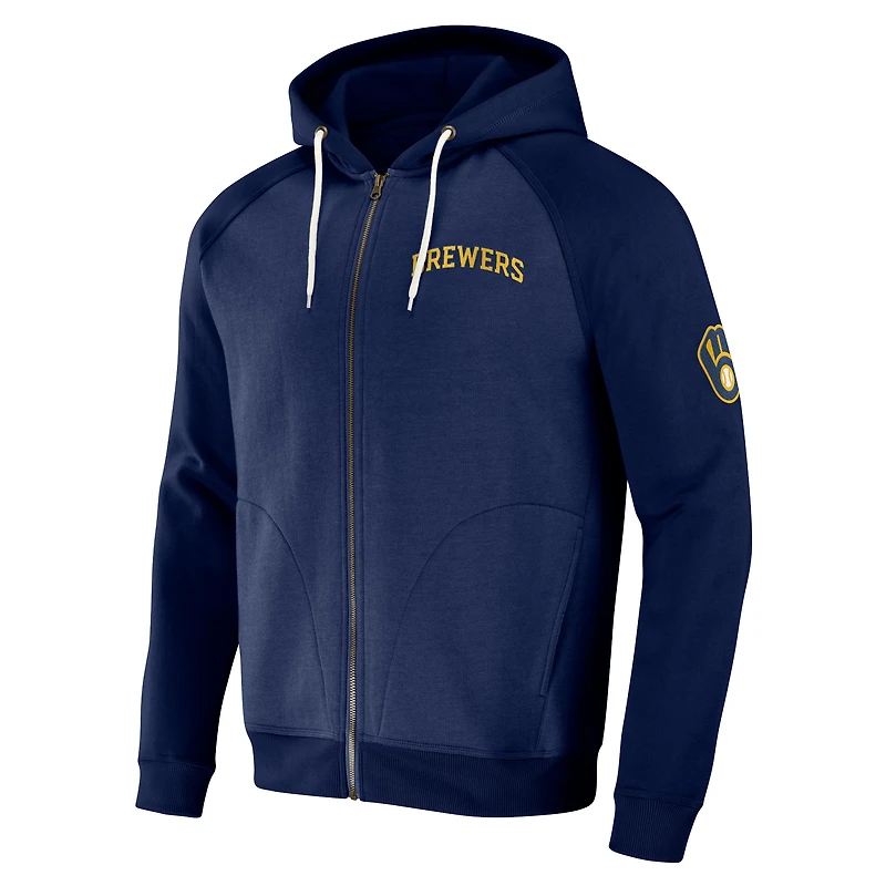 Collection Darius Rucker pour homme par Fanatics Navy Milwaukee Brewers Raglan Full-Zip Hoodie