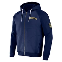 Collection Darius Rucker pour homme par Fanatics Navy Milwaukee Brewers Raglan Full-Zip Hoodie