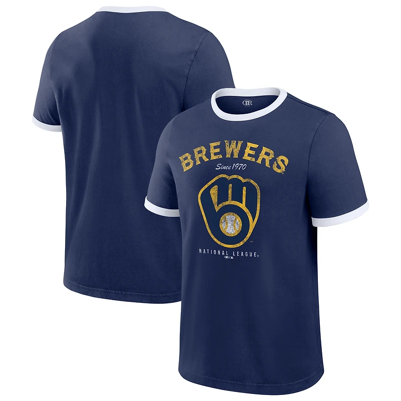 T-shirt à col rond délavé bleu marine des Milwaukee Brewers de la collection Darius Rucker pour homme par Fanatics