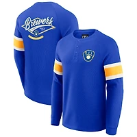 T-shirt Henley à manches longues raglan en tricot gaufré pour homme de la collection Darius Rucker par Fanatics Royal Milwaukee Brewers