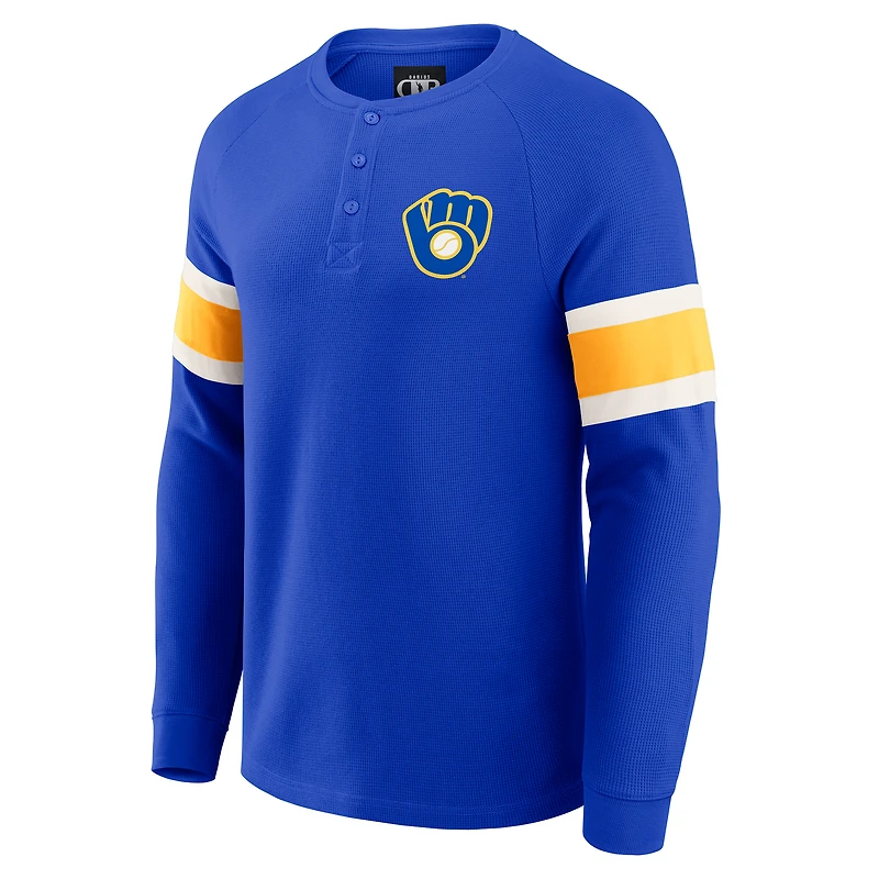 Men's Darius Rucker Collection by Fanatics Royal Milwaukee Brewers Waffle-Knit Raglan Long Sleeve Henley T-Shirt