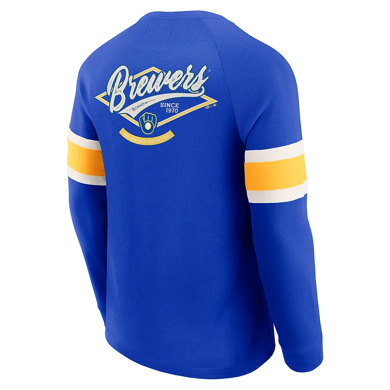 T-shirt Henley à manches longues raglan en tricot gaufré pour homme de la collection Darius Rucker par Fanatics Royal Milwaukee Brewers