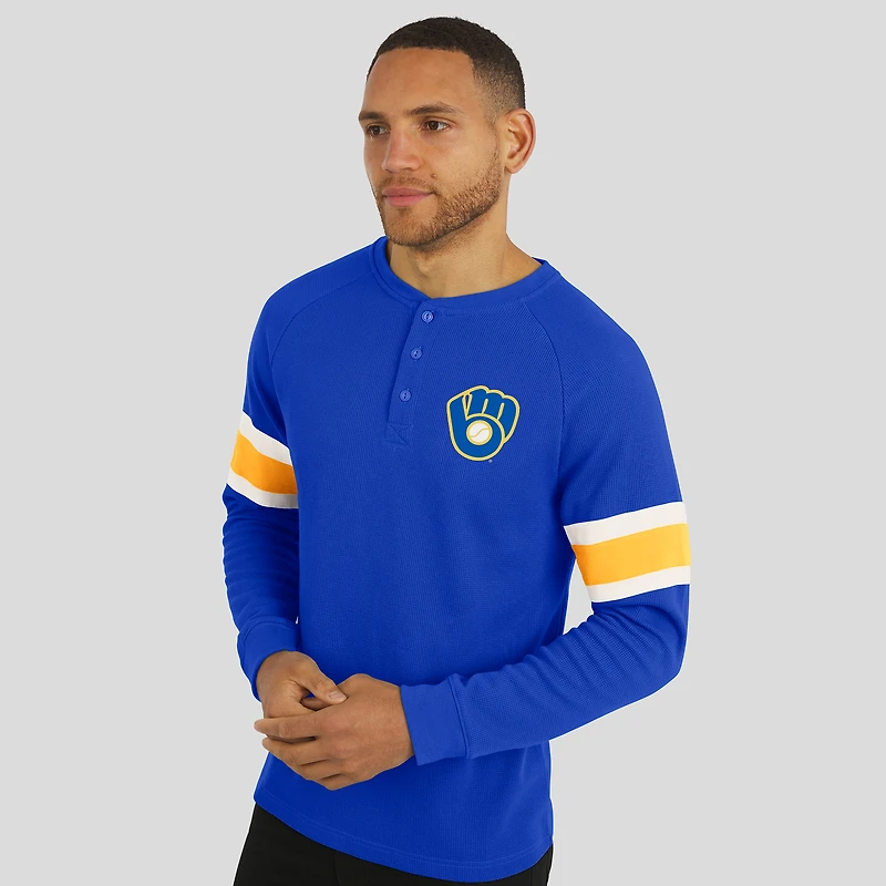 T-shirt Henley à manches longues raglan en tricot gaufré pour homme de la collection Darius Rucker par Fanatics Royal Milwaukee Brewers