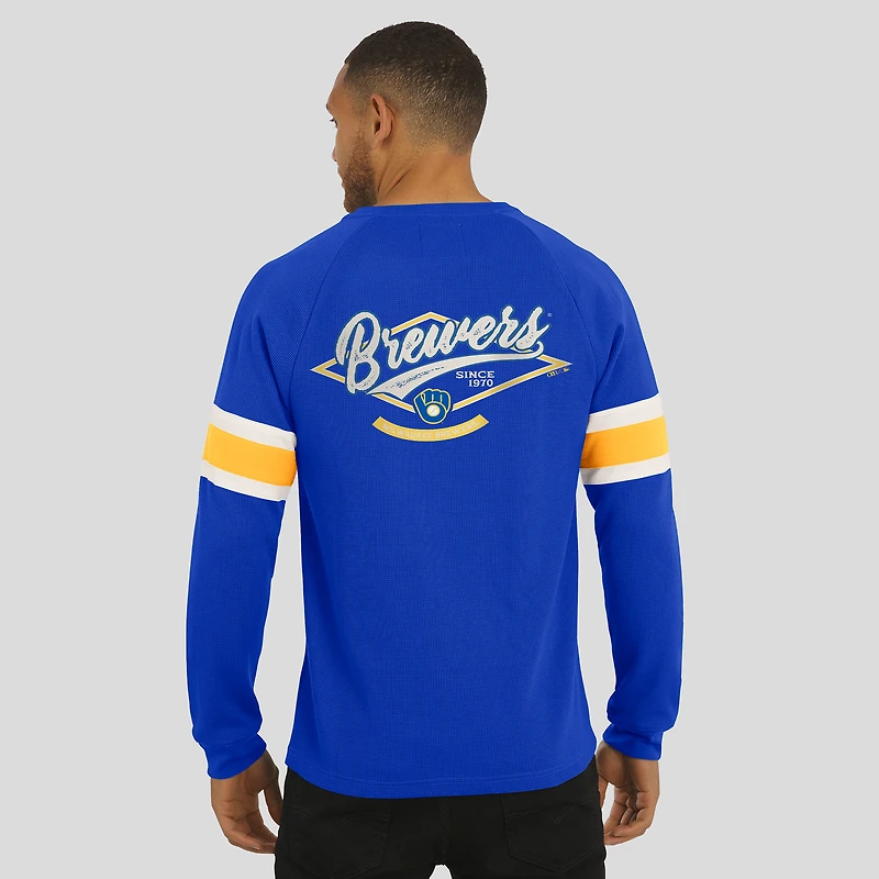 Men's Darius Rucker Collection by Fanatics Royal Milwaukee Brewers Waffle-Knit Raglan Long Sleeve Henley T-Shirt