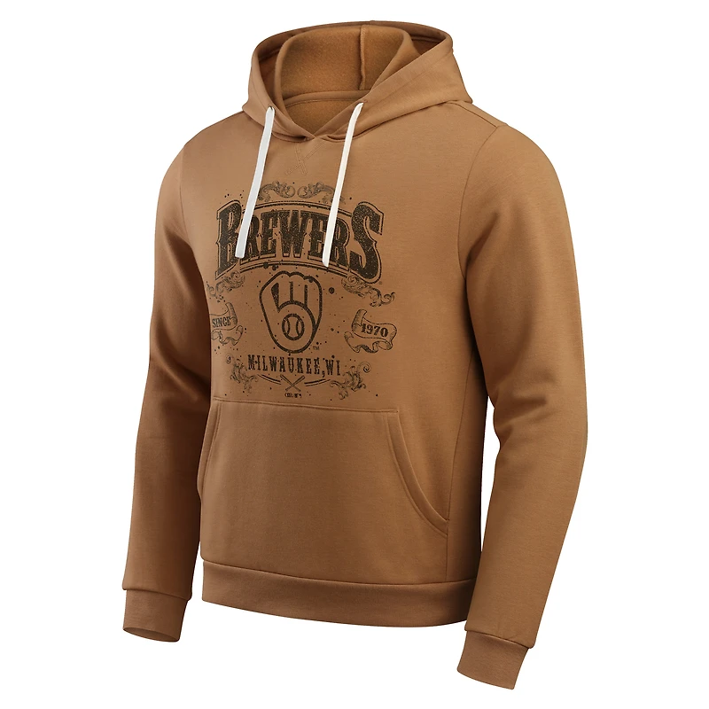 Men's Darius Rucker Collection by Fanatics Tan Milwaukee Brewers Camp Fleece Pullover Hoodie