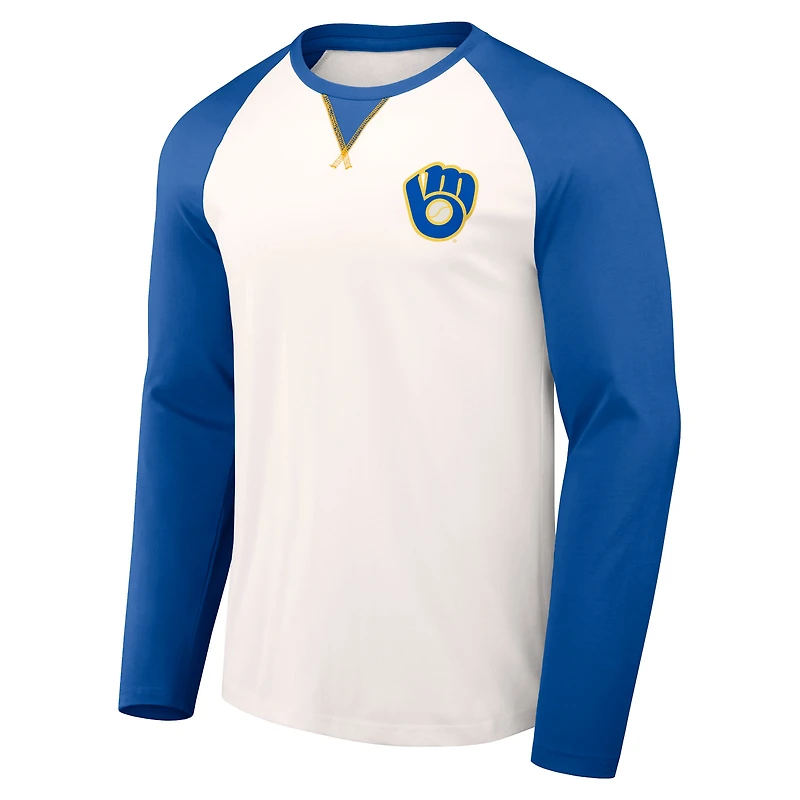 Collection Darius Rucker pour homme par Fanatics T-shirt raglan blanc/royal Milwaukee Brewers Team Color