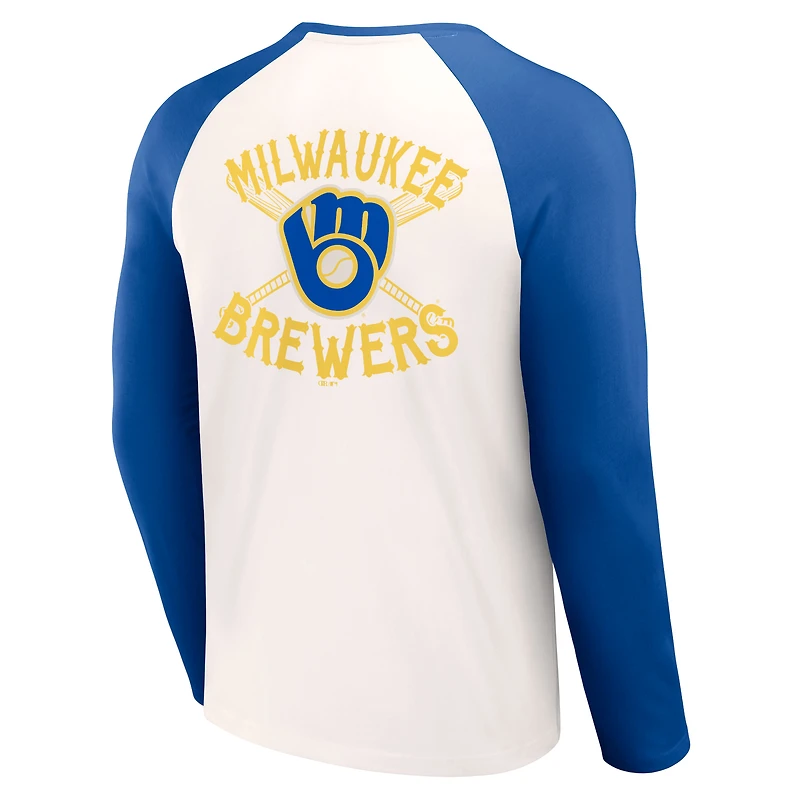 Collection Darius Rucker pour homme par Fanatics T-shirt raglan blanc/royal Milwaukee Brewers Team Color