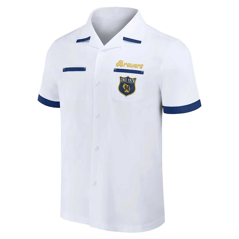 Collection Darius Rucker pour homme par Fanatics White Milwaukee Brewers Bowling Button-Up Shirt