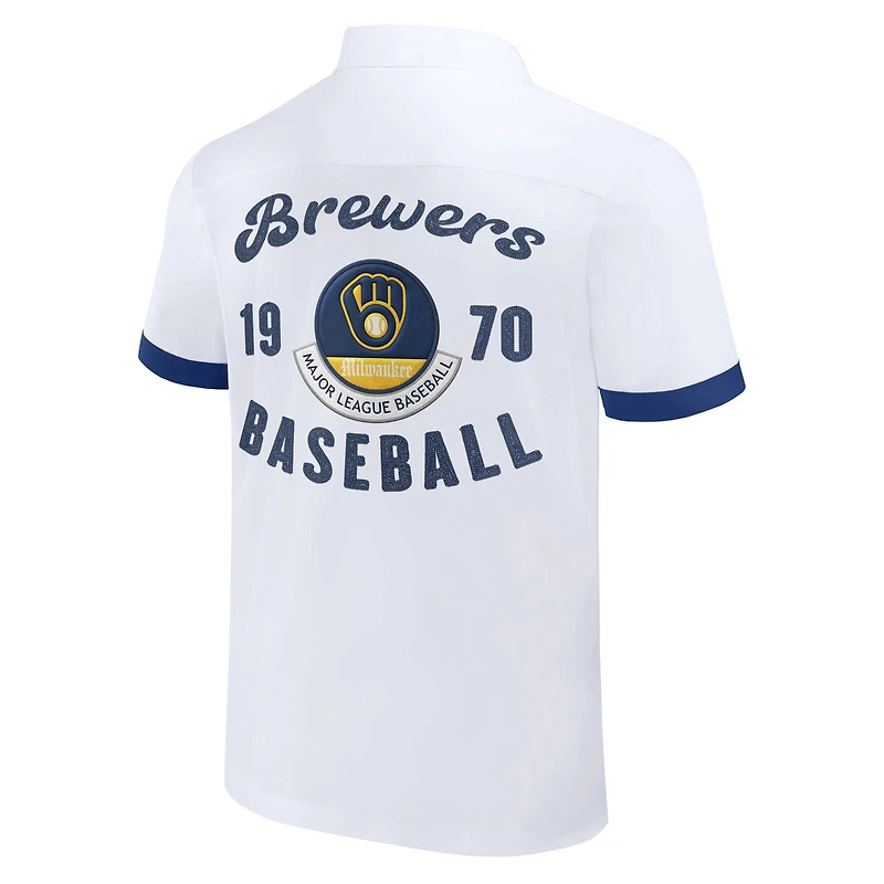 Collection Darius Rucker pour homme par Fanatics White Milwaukee Brewers Bowling Button-Up Shirt