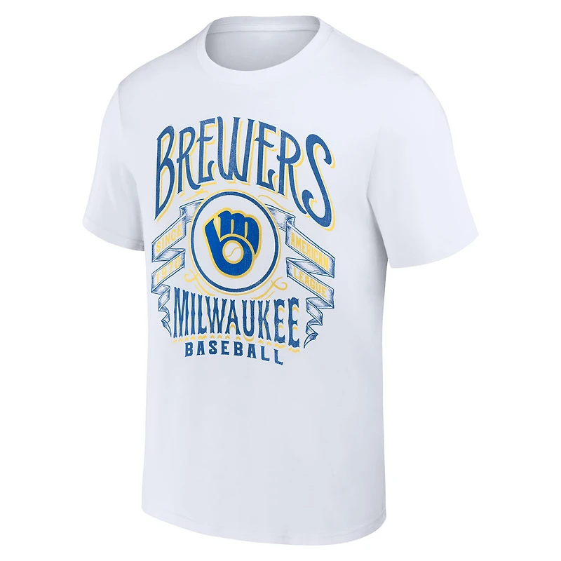 Collection Darius Rucker pour homme par Fanatics - T-shirt Milwaukee Brewers blanc effet vieilli Rock