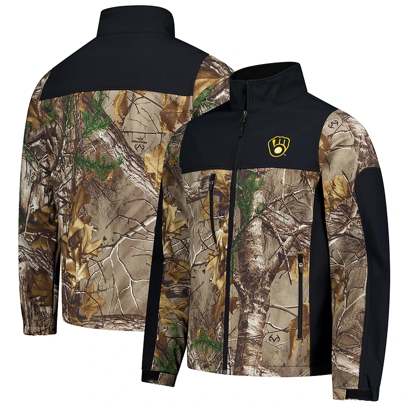 Veste softshell de chasse Dunbrooke Camo Milwaukee Brewers pour homme, motif Realtree, fermeture éclair intégrale