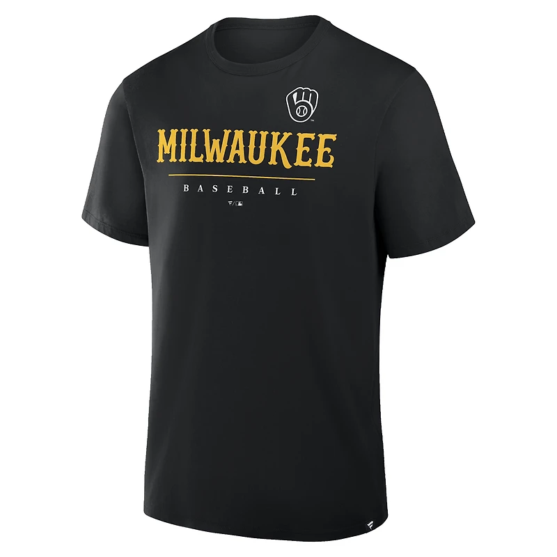 T-shirt Fanatics pour homme, noir, avec logo Legacy Clubhouse des Milwaukee Brewers