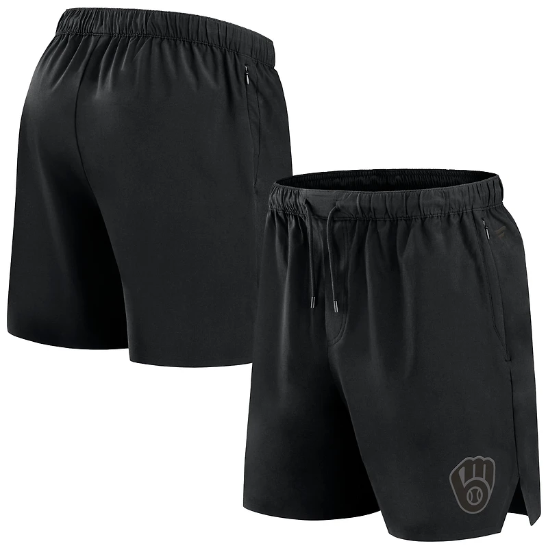 Short Fanatics noir pour homme, micro ton sur ton, le bureau des Milwaukee Brewers