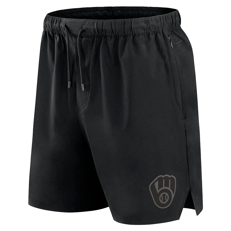 Short Fanatics noir pour homme, micro ton sur ton, le bureau des Milwaukee Brewers