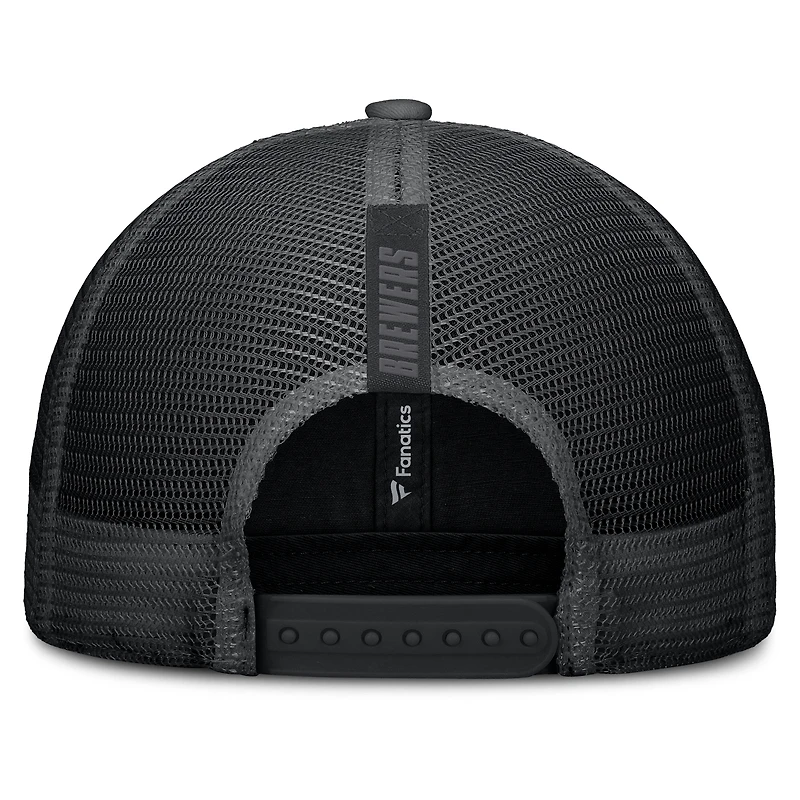 Casquette camionneur ajustable noire Fanatics pour hommes des Milwaukee Brewers