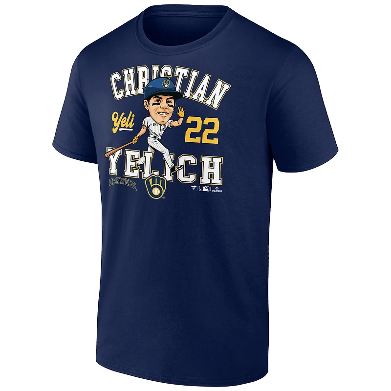 T-shirt fanatiques pour hommes Christian Yelich Navy Milwaukee Brewers Hometown Caricature