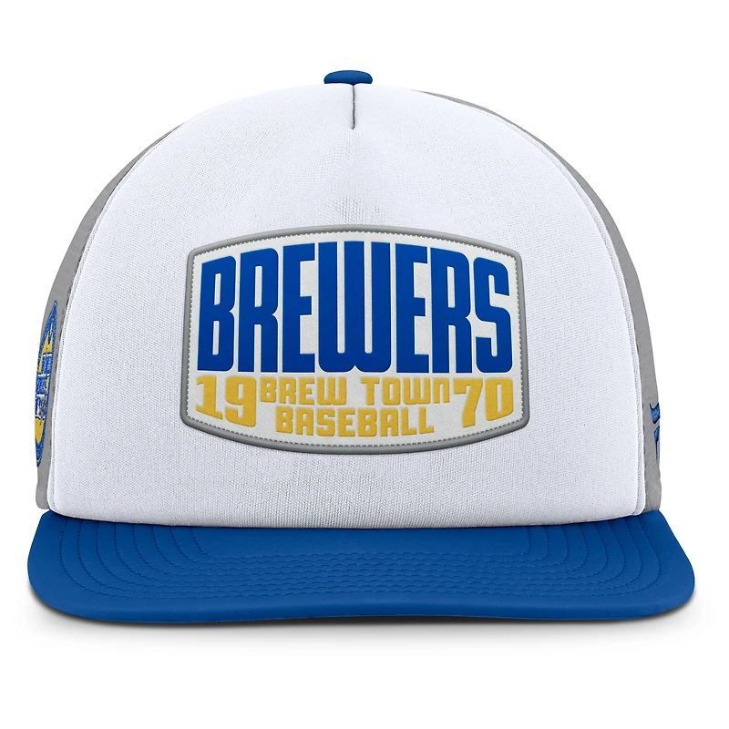 Men's Fanatics Gray/White Milwaukee Brewers Cranked Foam Front Patch Trucker Adjustable Hat