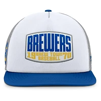 Men's Fanatics Gray/White Milwaukee Brewers Cranked Foam Front Patch Trucker Adjustable Hat