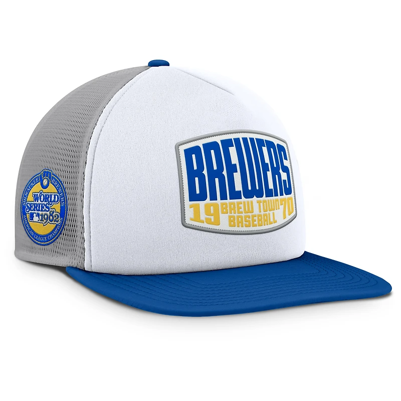 Casquette ajustable Fanatics grise/blanche pour homme avec patch avant en mousse des Milwaukee Brewers