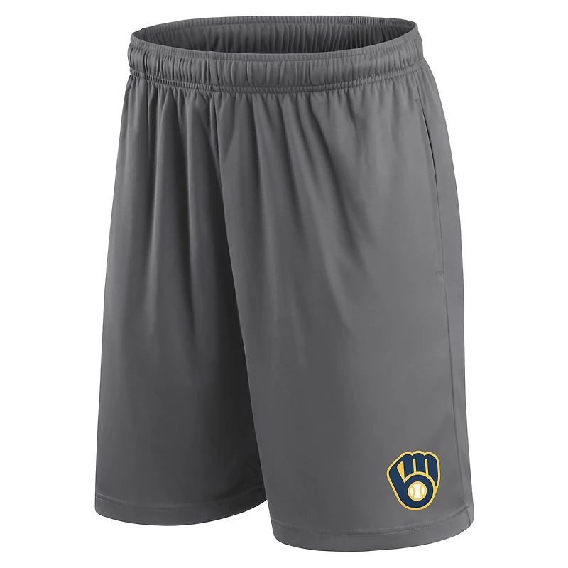 Short Fanatics gris pour homme avec logo principal des Milwaukee Brewers