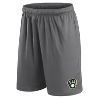 Short Fanatics gris pour homme avec logo principal des Milwaukee Brewers